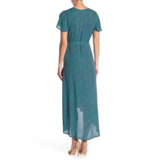 Band of Gypsies Women's Size M Teal/Black Martinique Floral Maxi Wrap Dress - Picture 3 of 14